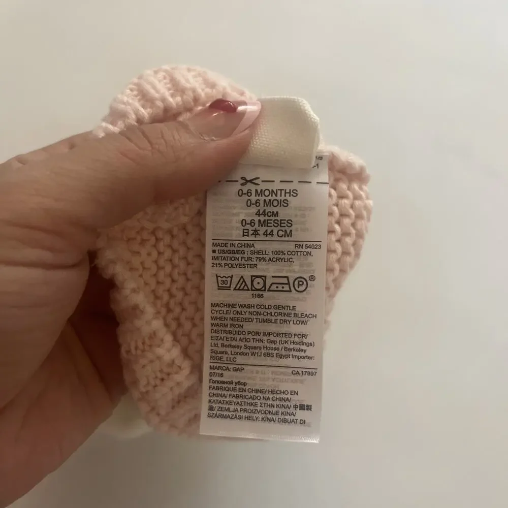 Baby Gap 0-6 Month Pink Pom Pom Mickey Mouse Beanie Pink White